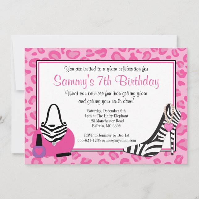 Invitación Fiesta de cumpleaños Diva Glam (Anverso)
