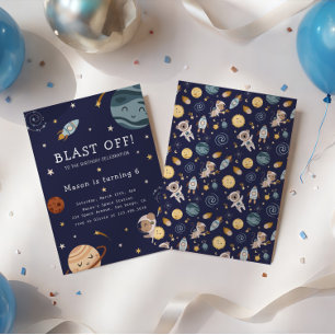 Invitación Fiesta de Cumpleaños Divertida Aventura Espacial p