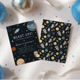 Invitación Fiesta de Cumpleaños Divertida Aventura Espacial p