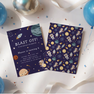 Invitación Fiesta de Cumpleaños Divertida Aventura Espacial p