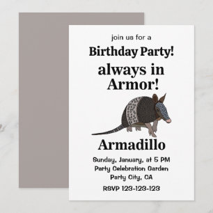 Invitación Fiesta de cumpleaños divertida con armadillo
