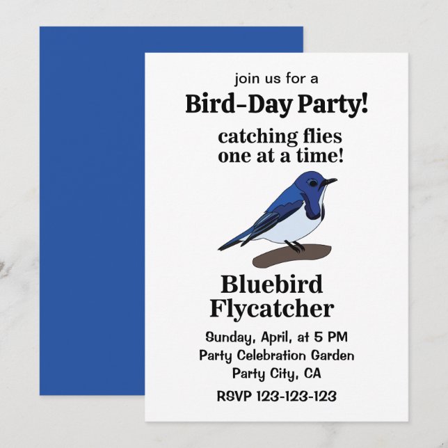 Invitación Fiesta de Cumpleaños Divertida con Pájaro Azul en  (Anverso / Reverso)