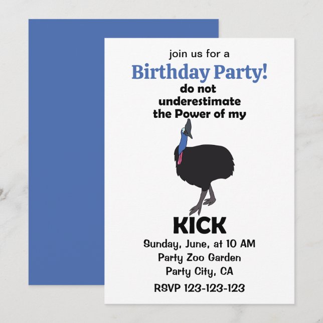 Invitación Fiesta de Cumpleaños Divertida con Poder de Patada (Anverso / Reverso)