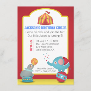 Invitación Fiesta de cumpleaños divertida con tema de circo c