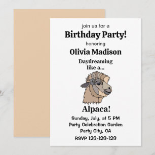 Invitación Fiesta de Cumpleaños Divertida de Llama Alpaca