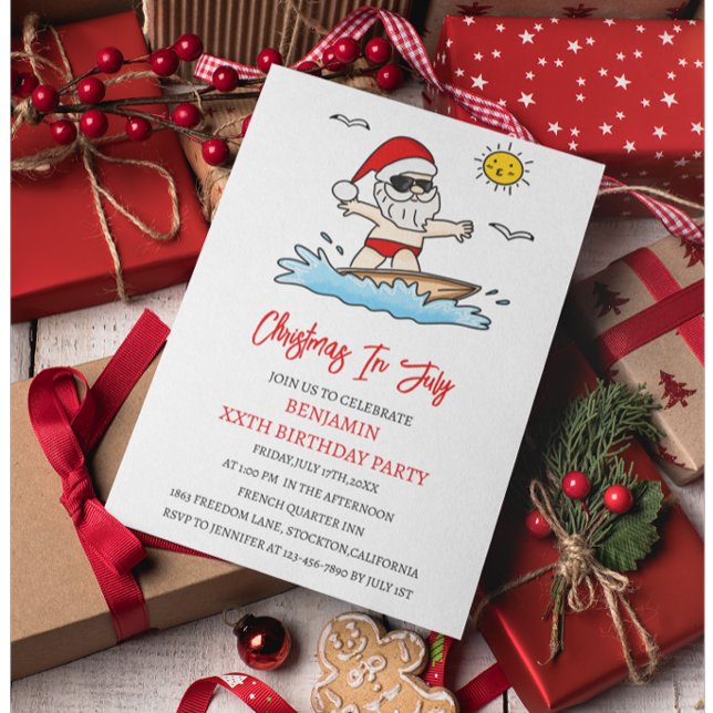 Invitación Fiesta de cumpleaños divertida de Navidad en julio (Subido por el creador)