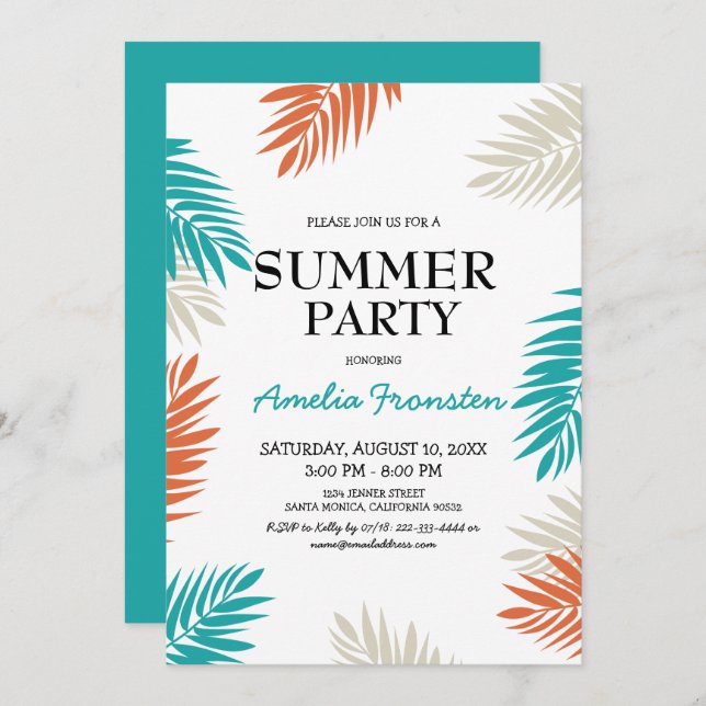 Invitación Fiesta de cumpleaños divertida de palmeras tropica (Anverso / Reverso)
