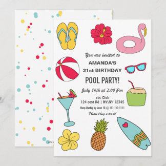 Invitación Fiesta de cumpleaños divertida en la piscina de ve