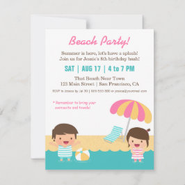 Invitación Fiesta de Cumpleaños Divertida en la Playa para Ni