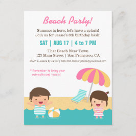 Invitación Fiesta de Cumpleaños Divertida en la Playa para Ni