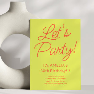Invitación Fiesta de cumpleaños divertida en naranja chartreu