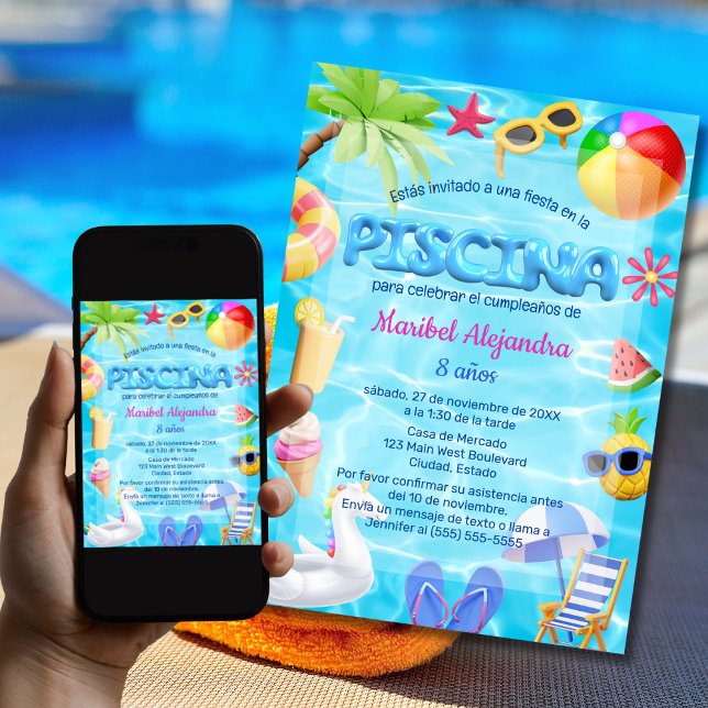 Invitación Fiesta de Cumpleaños Divertida en Piscina para Niñ (Subido por el creador)