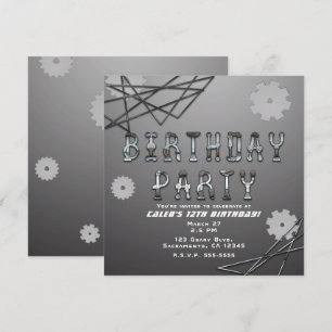 Invitación Fiesta de Cumpleaños Divertida Futurista Robot Eng