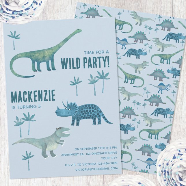 Invitación Fiesta de cumpleaños divertida para niños con dino (Fun personalized kids dinosaur themed birthday party invitation)