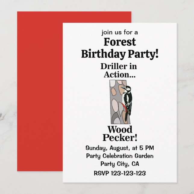 Invitación Fiesta de cumpleaños divertida para pájaros carpin (Anverso / Reverso)