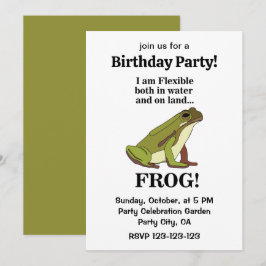 Invitación Fiesta de Cumpleaños Divertida Rana Verde