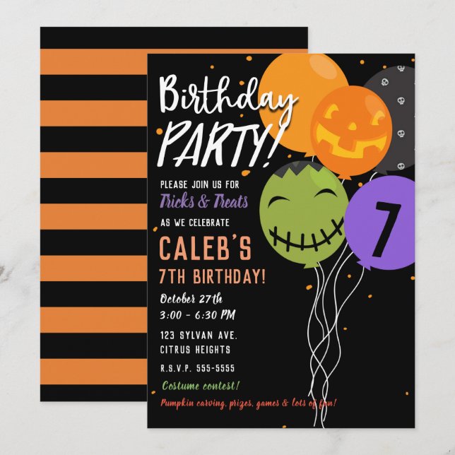 Invitación Fiesta de Cumpleaños Divertidos Globos Festivos de (Anverso / Reverso)