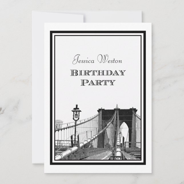 Invitación Fiesta de cumpleaños DIY horizonte de NYC puente d (Anverso)