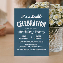 Invitación Fiesta de cumpleaños doble azul simple y elegante