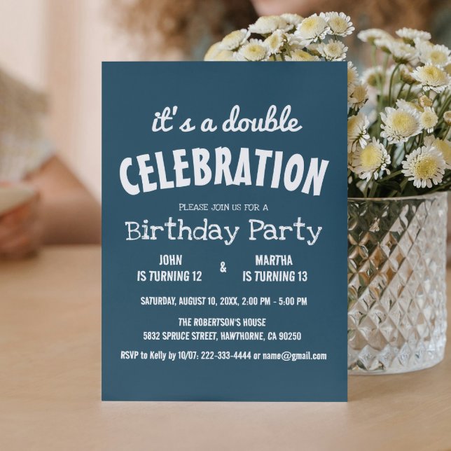 Invitación Fiesta de cumpleaños doble azul simple y elegante (Subido por el creador)