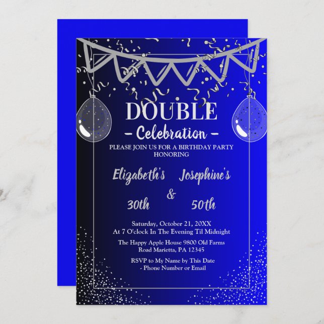 Invitación Fiesta de cumpleaños doble conjunta para adultos | (Anverso / Reverso)
