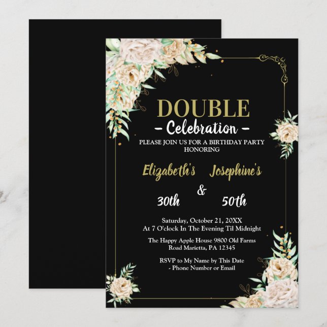 Invitación Fiesta de cumpleaños doble conjunta para adultos | (Anverso / Reverso)