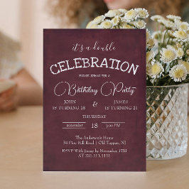 Invitación Fiesta de cumpleaños doble de Borgoña clásica