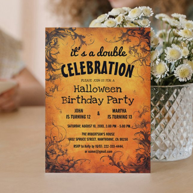 Invitación Fiesta de cumpleaños doble de Halloween (Subido por el creador)