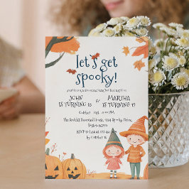 Invitación Fiesta de cumpleaños doble de Halloween para Chica