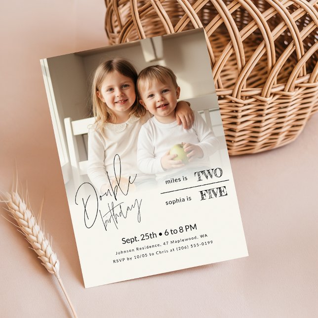Invitación Fiesta de Cumpleaños Doble de Hermanos Adorables (Subido por el creador)