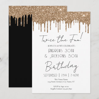 Invitación Fiesta de Cumpleaños Doble Elegante con Goteo de O