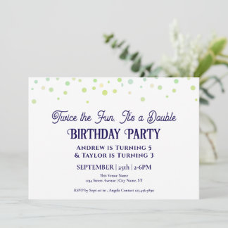 Invitación Fiesta de cumpleaños doble infantil minimal azul y
