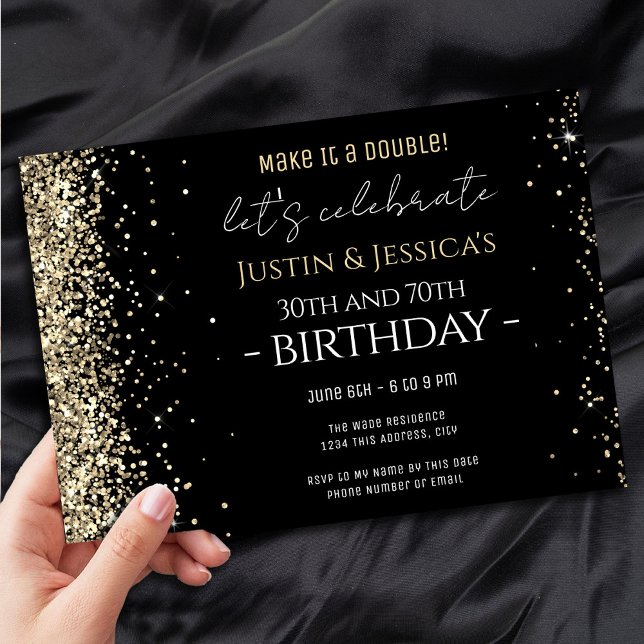 Invitación Fiesta de cumpleaños doble negro de Purpurina de o (Subido por el creador)