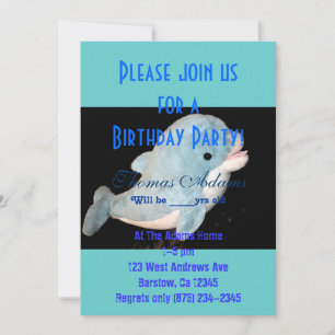 Invitación Fiesta de cumpleaños Dolphin Water Sea Ocean Fish 