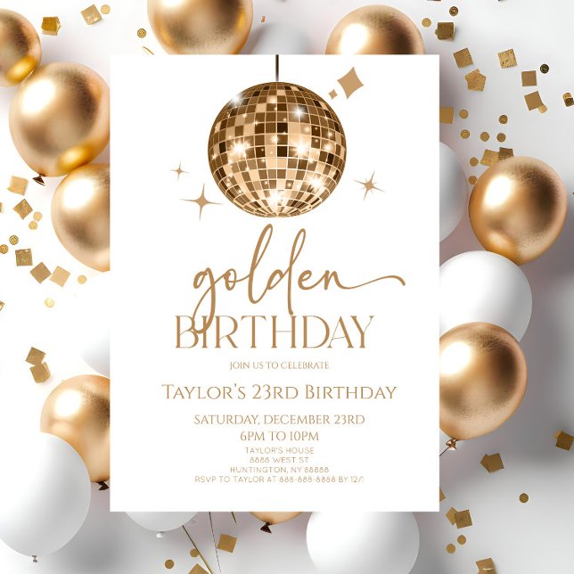 Invitación Fiesta de cumpleaños dorado de la discoteca Gold (Subido por el creador)