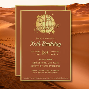 Invitación fiesta de cumpleaños dorado marrón oxidado marroqu