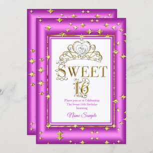 Invitación Fiesta de cumpleaños dorado morado Princesa Dulce 