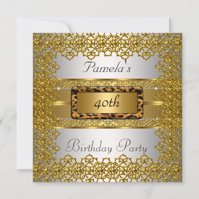 Invitación Fiesta de cumpleaños dorado y plateado (Anverso)
