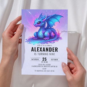 Invitación Fiesta de Cumpleaños Dragón Azul Rosa