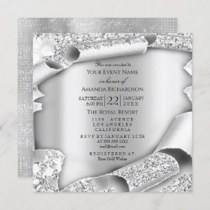 Invitación Fiesta de cumpleaños Ducha de novias Plata Gris 3D