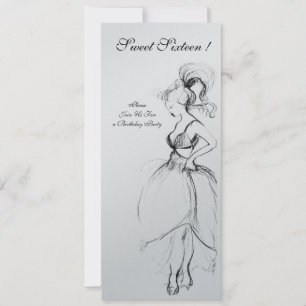 Invitación FIESTA DE CUMPLEAÑOS DULCE 16 AÑOS,Negro Plateado