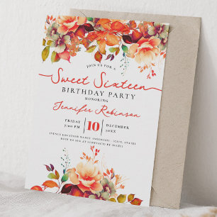Invitación Fiesta de Cumpleaños Dulce 16 Otoño Floral Femenin