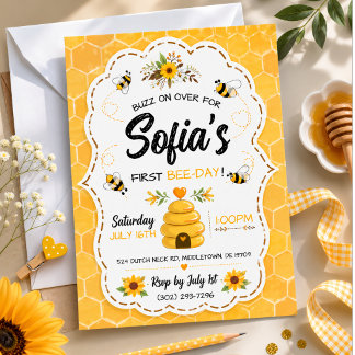 Invitación Fiesta de cumpleaños Dulce como Abeja