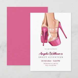 Invitación Fiesta de cumpleaños dulce de tacones rosas