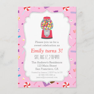 Invitación Fiesta de cumpleaños dulce del caramelo de la
