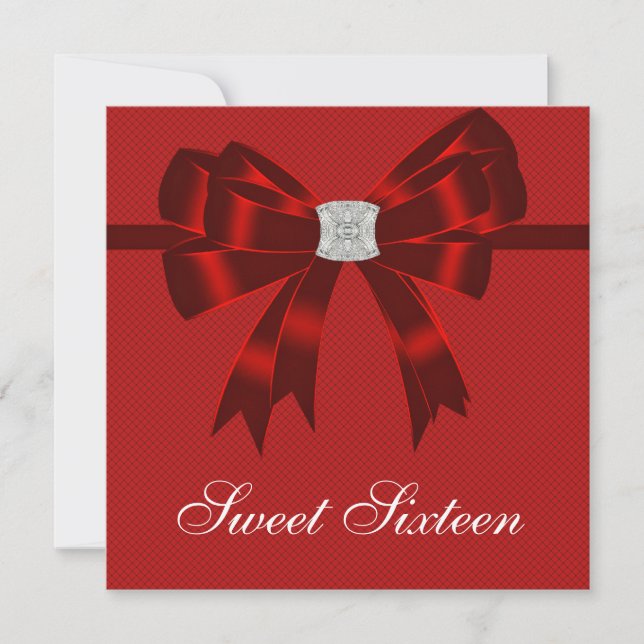 Invitación Fiesta de Cumpleaños Dulce Dieciséis Rojo Cereza (Anverso)