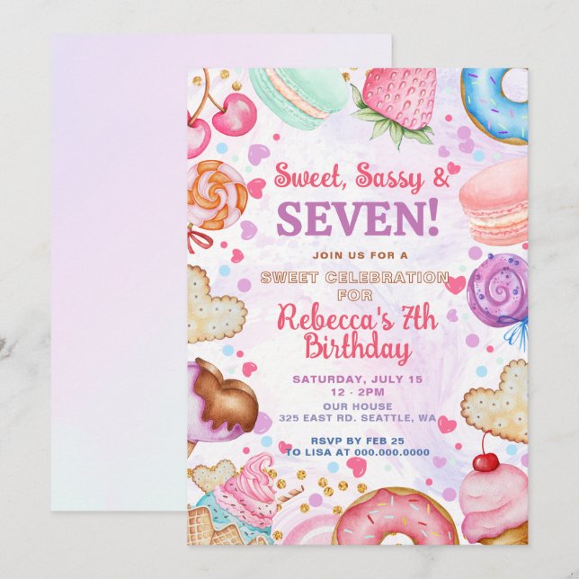 Invitación Fiesta de Cumpleaños Dulce y Sassy (Anverso / Reverso)