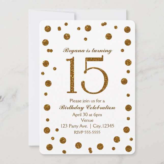 Invitación Fiesta de Cumpleaños Dulces 15 Puntos Brillantes B (Anverso)