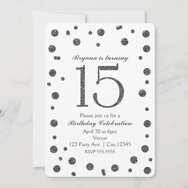 Invitación Fiesta de Cumpleaños Dulces 15 Puntos de Brillo de (Anverso)