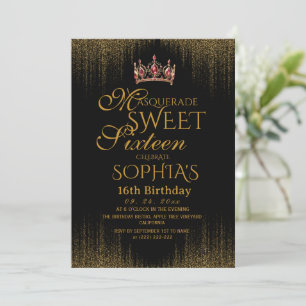 Invitación Fiesta de Cumpleaños Dulces 16 Black Masquerade Ch